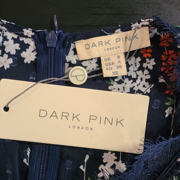 Dark Pink London Lace Floral Dress Fringe Deep V Neck Whimseygoth NEW Size 4 - Picture 3 of 10